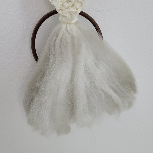 Macrame Wall Hanger with Brown Wood Hoop Off White w Rust Orange Butterfly Towel - Picture 10 of 15